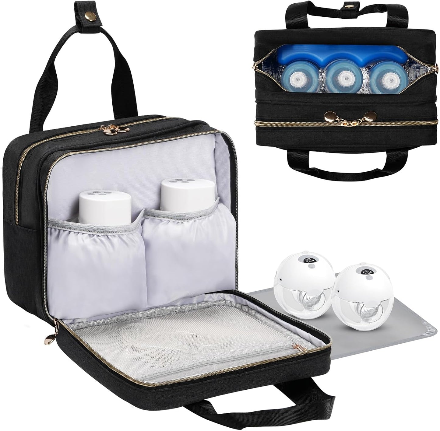 Wearable Breast Pump Travel Bag - Breastmilk Cooler Bag, Portable Pumping Carrying Case Compatible with Momcozy, Elvie, Willow, Medela Wearable Pumps - Includes Waterproof Mat