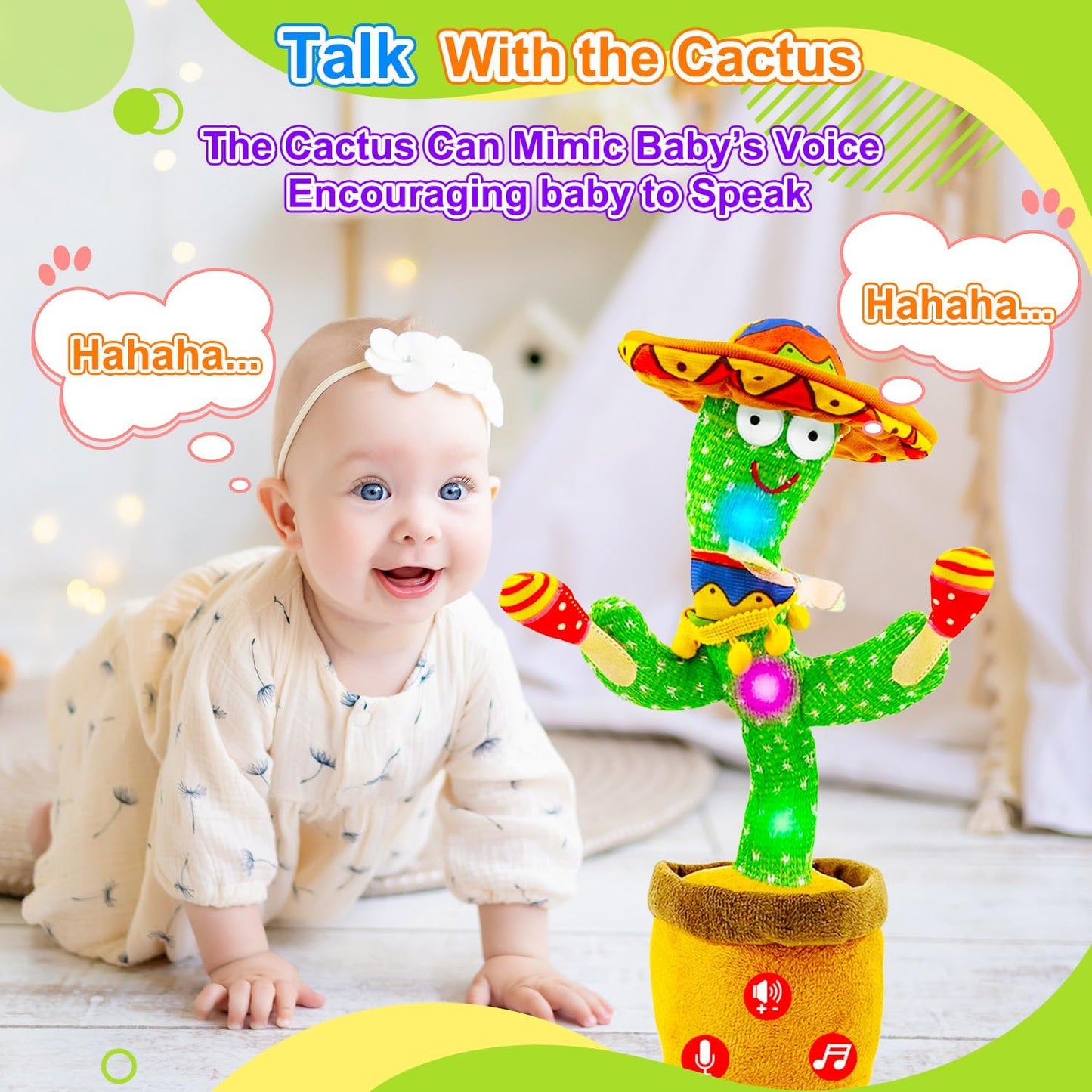 Rechargeable Dancing Talking Cactus Toy w/Volume Adjustable, Cactus Baby Toy Repeat What You Say, Baby Toys for Boys Girls, Singing Mimicking Cactus Toy, Birthday or Chirstmas Gifts for Grandkids
