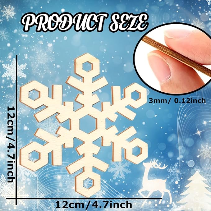 20Pcs Large Wooden Snowflake Unfinished Cutouts Christmas Ornaments DIY Craft