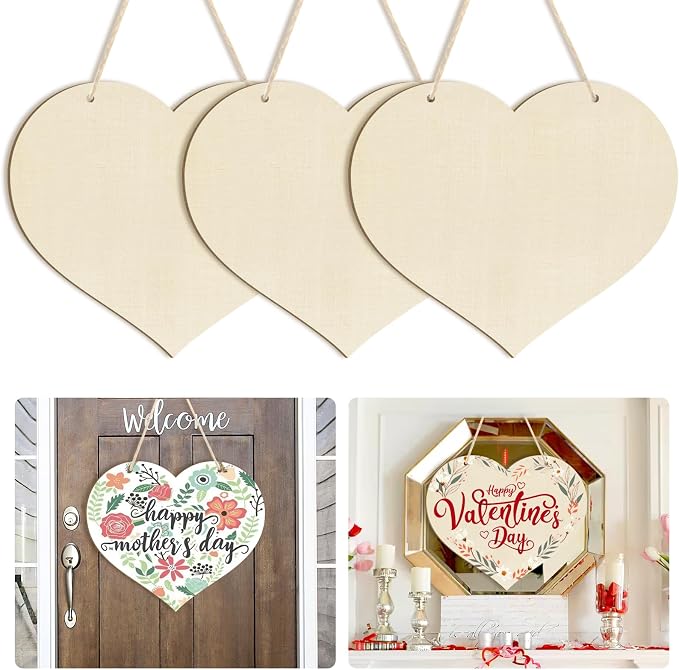 Large Size 12" Wooden Heart Ornaments to Paint, Happy Mothers Day DIY Blank
