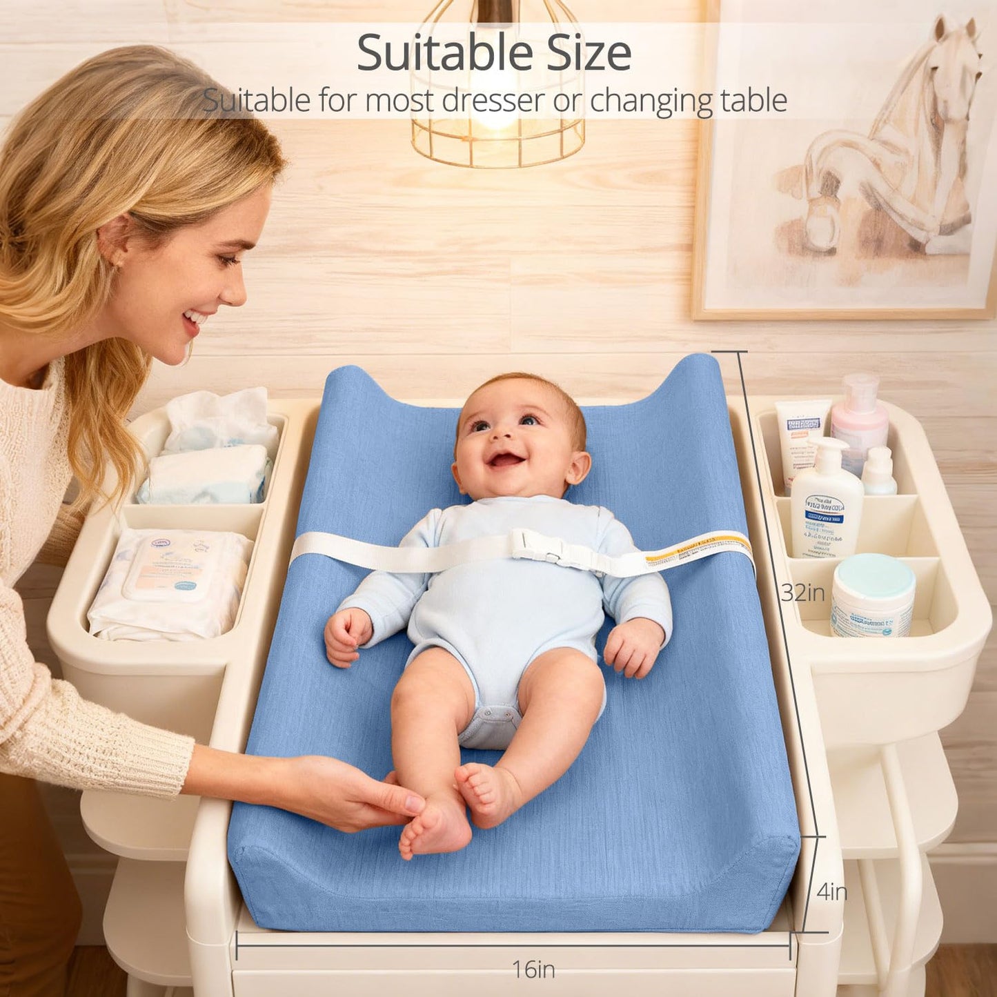 Muslin Baby Changing Pad, 2 Pack Muslin Soft Cotton Covers & Waterproof Lining Foam Diaper Changing Table Pad 32" x 16.6" Mat for Dressers