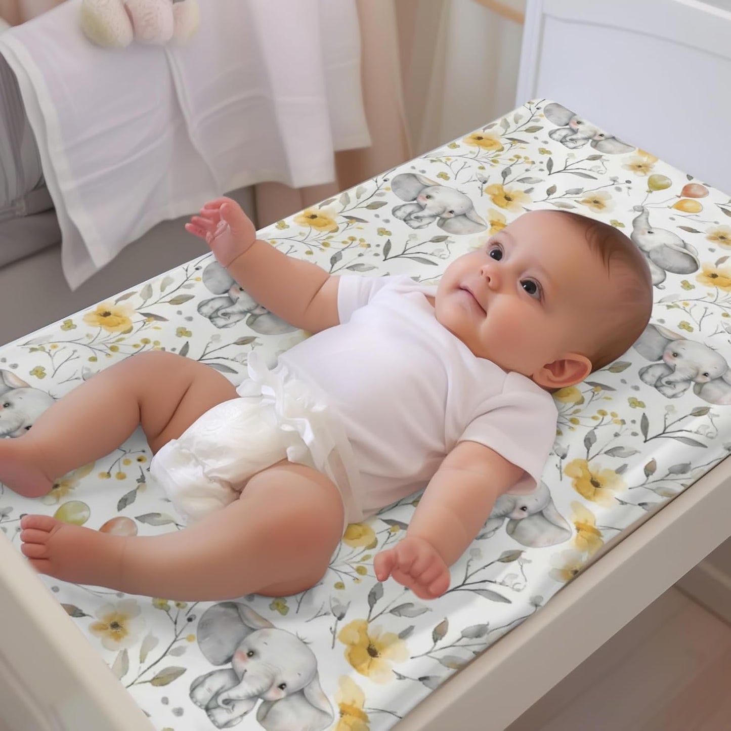 Soft 2 Pack Cartoon African Safari Animal Pattern Baby Changing Pad Covers for Infant Newborn, Unisex Elephant Flower Leaves Nursery Fitted Diaper Changing Table Pad Mat Sheets for Boys Girls-16x32