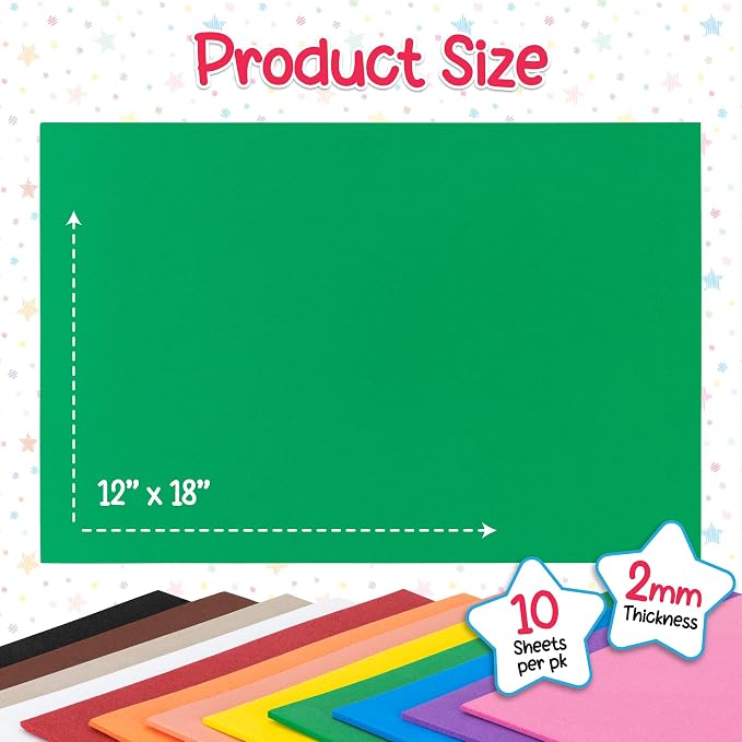 Hygloss Products Sheets for Crafts Colorful Foam for DIY Arts & Craft, 10 Piece