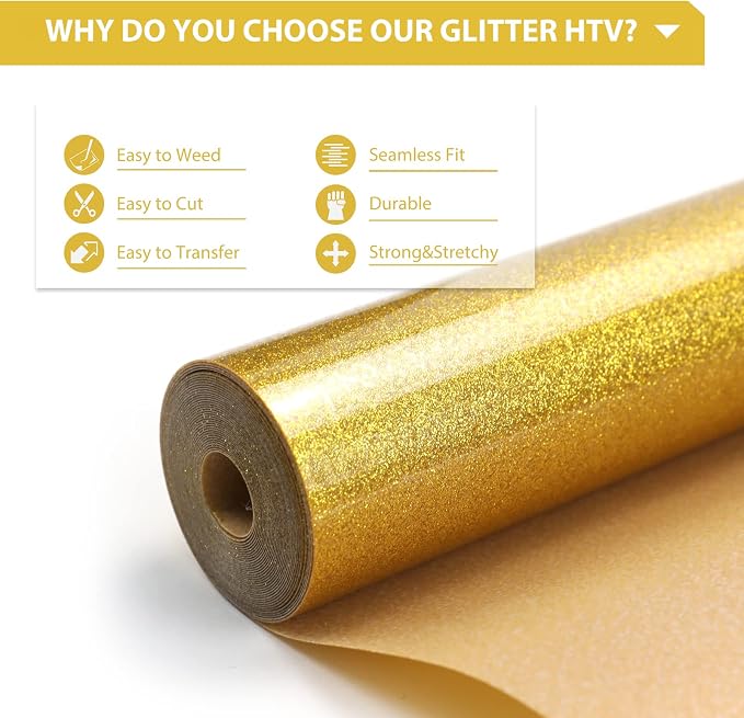 HTVRONT Glitter HTV, Easy-Weed for Craft Design