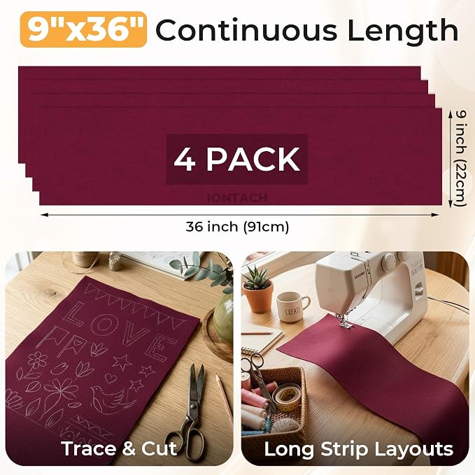 IONTACH 9" X 36" Soft Felt Sheets 1.6mm Thick | Acrylic Felt Fabric