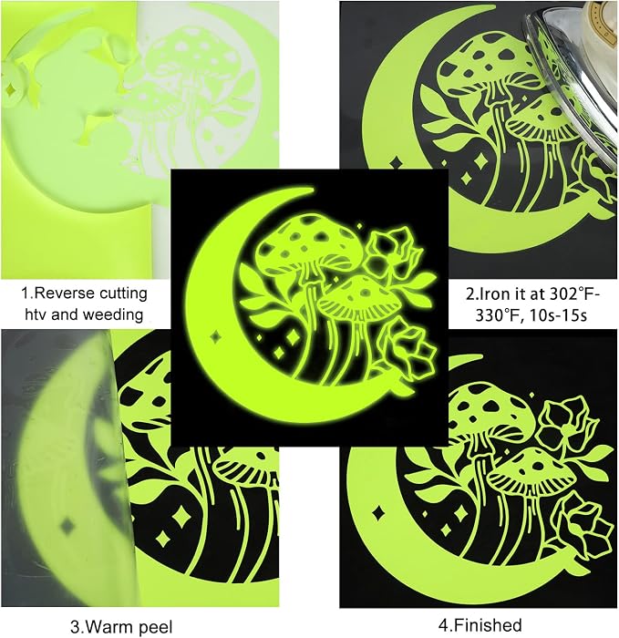 FUNKAKA Glow in The Dark Heat Transfer Vinyl Roll, Glow in The Dark HTV Vinyl