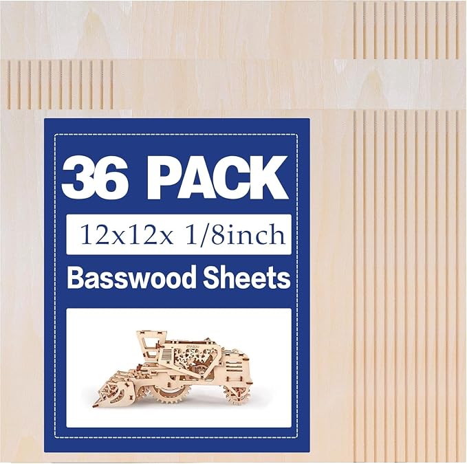 36 Pack Basswood Sheets 12"x12"x1/8", 3mm Basswood