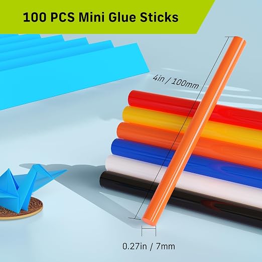Mini Hot Glue Sticks in Vibrant Colors, 0.27" Diameter and 4" Long Hot Melt