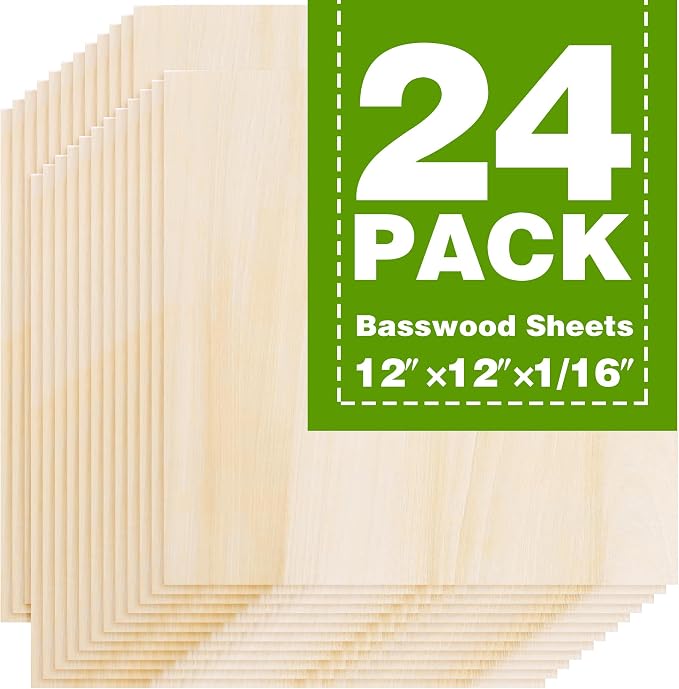 Basswood Sheets 12"x12"x1/16, 1.5mm Basswood