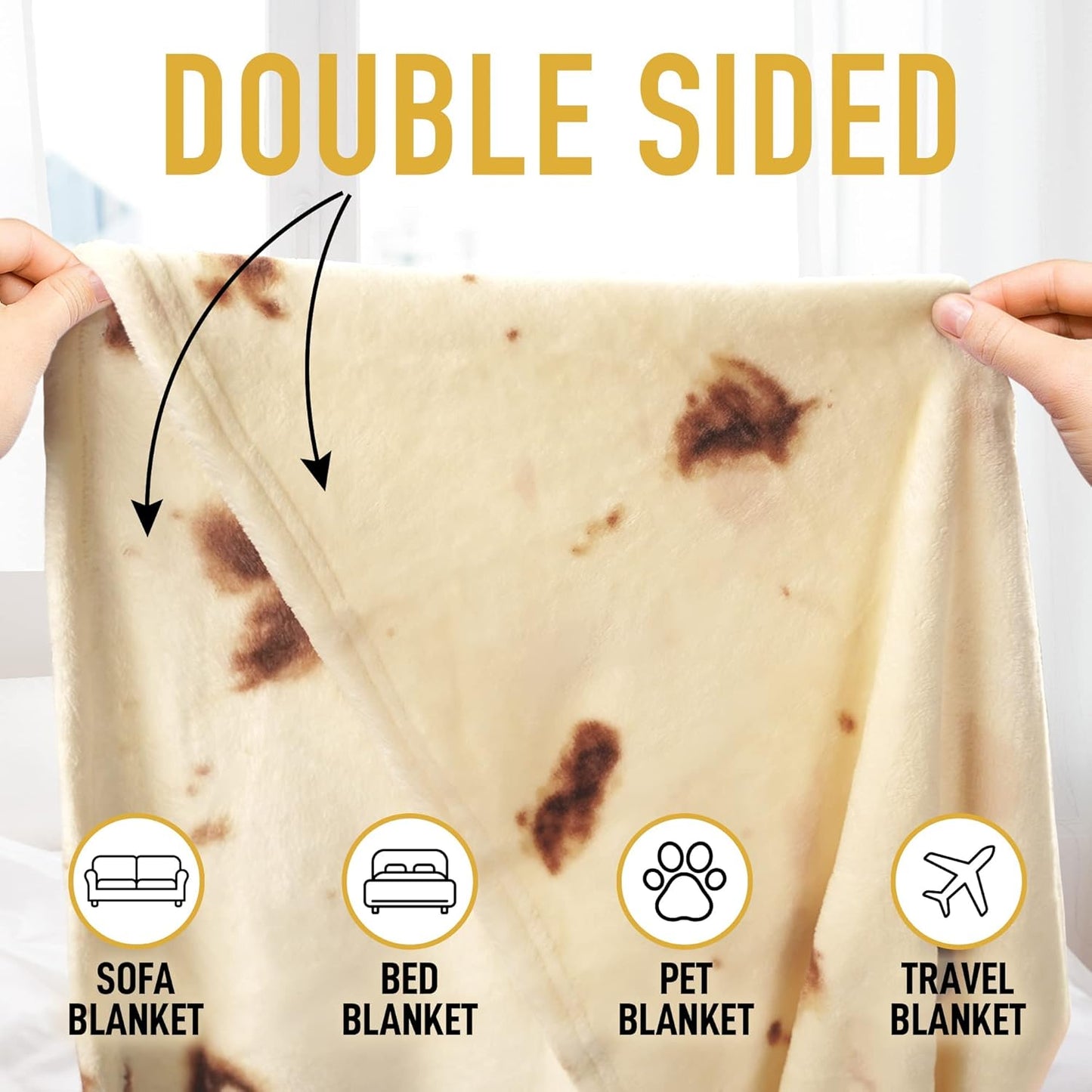 Zulay Burritos Tortilla Blanket Wrap - Double Sided Large 71 Inch Flannel Round Blanket - Premium 280 GSM - Fun White Elephant Gift for Adults