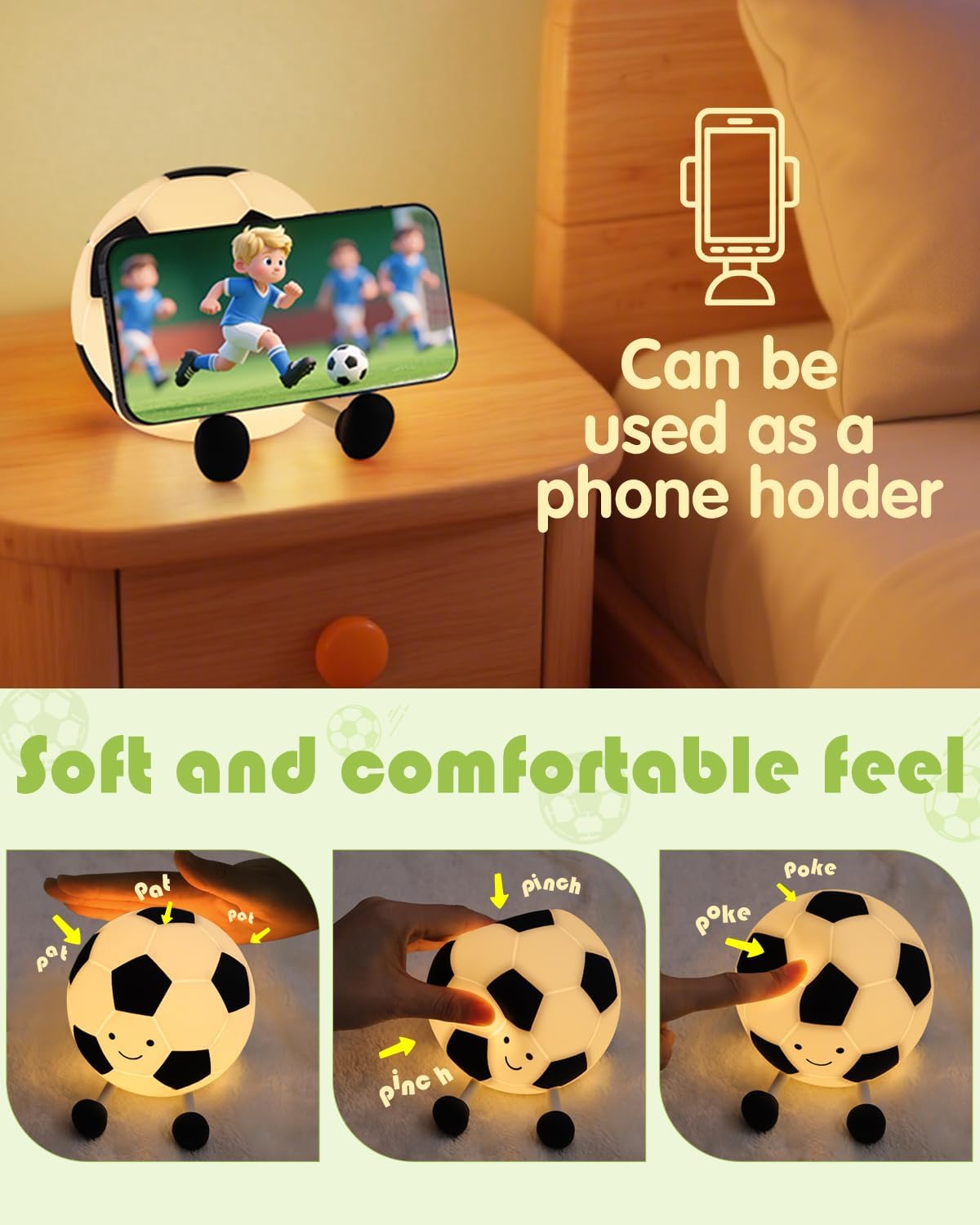 YISUN Soccer Silicone Night Light for Kid, Rechargeable Night Lights with 7 Colors & Timer, Cute Squishy Lamp for Boys Girls Christmas Gifts, Dimmable LED Light Room Decor Toys