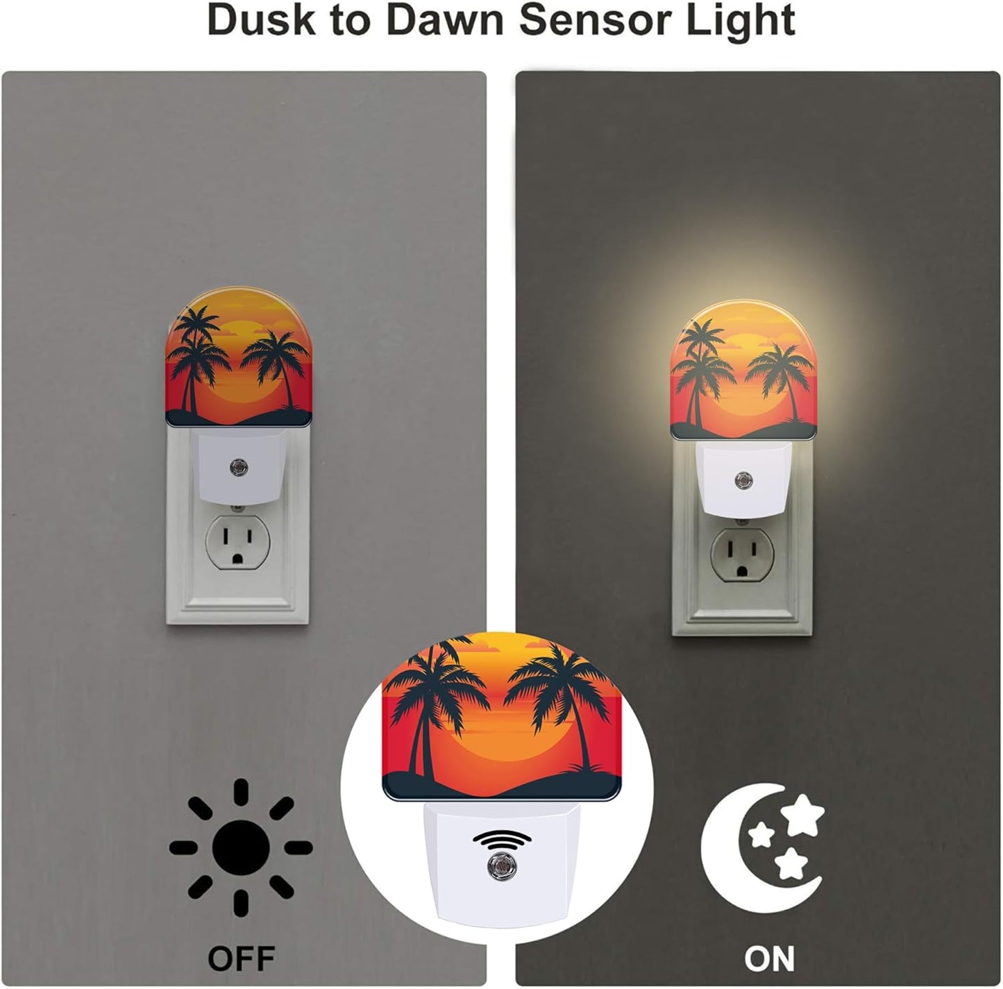 Palm Tree with Sunset Night Light Plug into Wall, Tropical Summer Beach Dusk to Dawn Night Light,0.5w Energy Saving Sleep Friendly Nightlights for Kids Boys Girls Home Decor