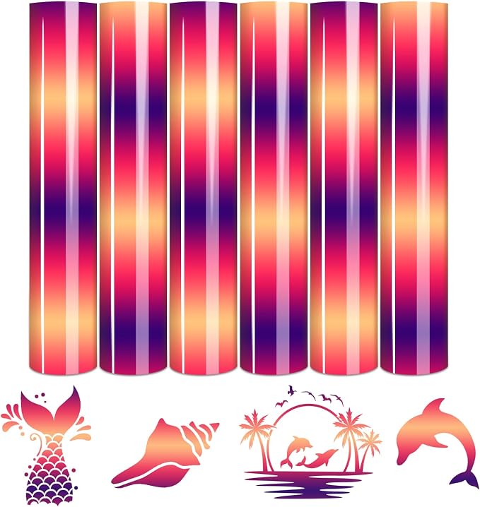 Tintnut Orange Purple Gradient Heat Transfer Vinyl, Ombre pattern PU HTV Sheets
