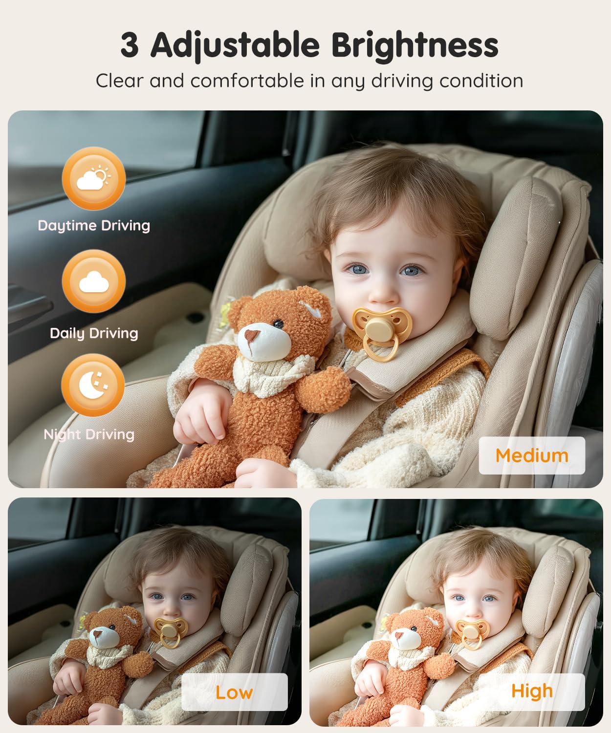 Babyvue BV3PRO Dual Baby Car Camera for 2 Boys, 7.2" 1080P HD Split Screen, Crystal Clear IR Night Vision, No Distortion Display Baby Car Monitor, Safe Driving for Back Seat & Pets
