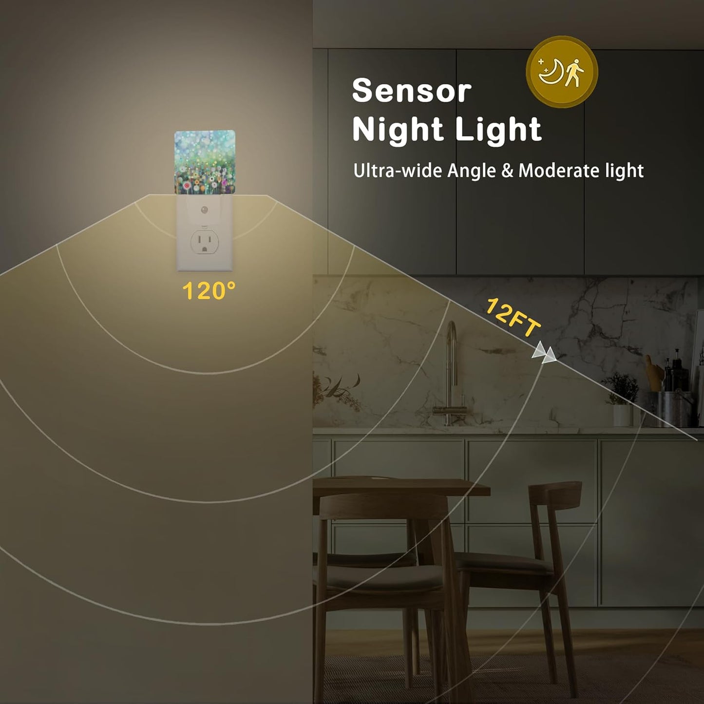 Abstract Watercolor Flower Night Light with Dusk to Dawn Light Sensors, Plug-in Wall Led Night Lights, Energy Efficient Lamp for Bedroom/Bathroom/Kitchen/Hallway/Stairs