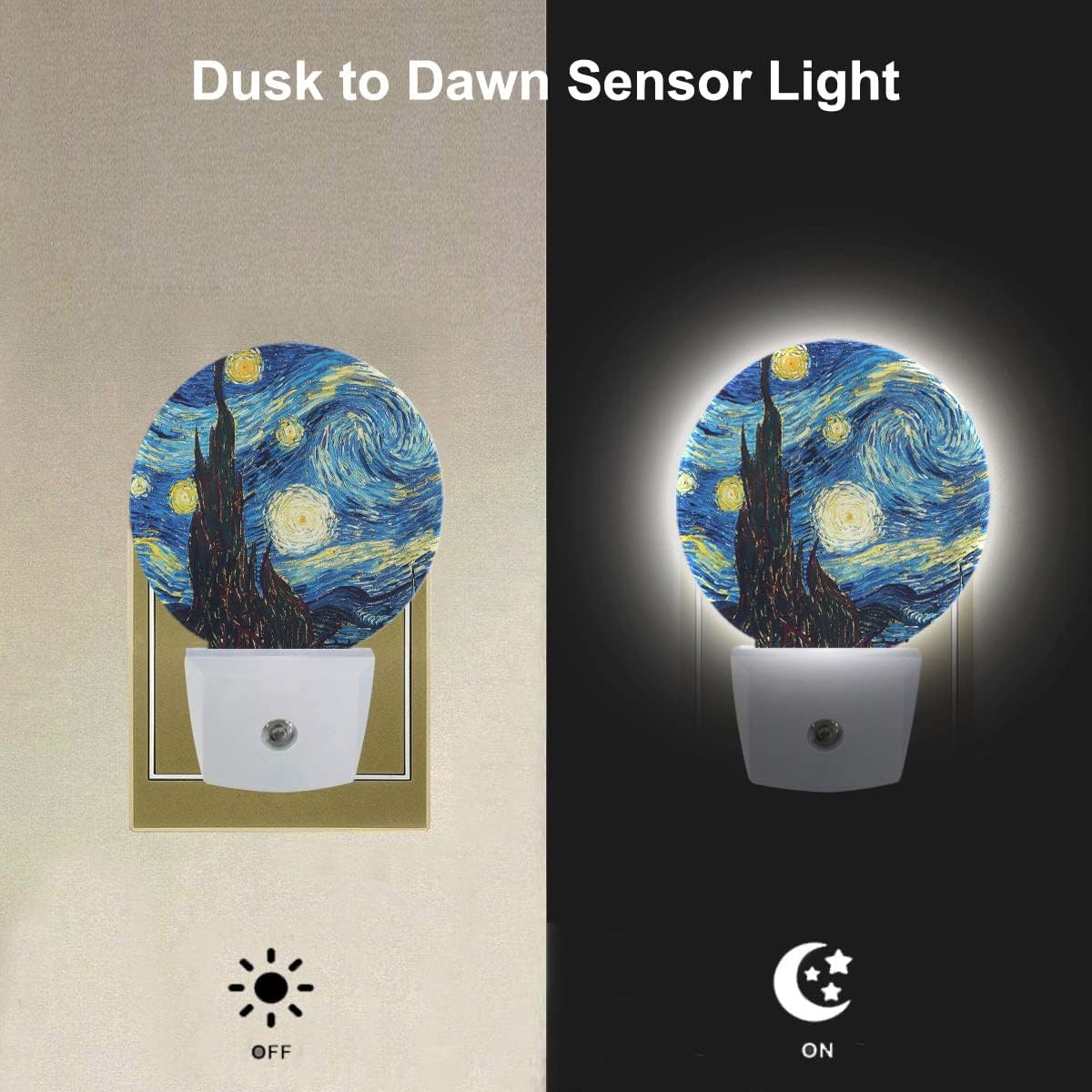 EKOBLA LED Night Light Van Gogh Starry Night, Night Lights Plug into Wall 0.5W Sleep Friendly for Men Women Boys Girls, Auto Sensor Nightlight for Stairway/Hallway/Bedroom
