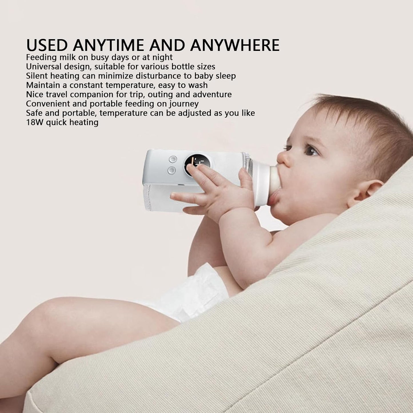 USB Powered Baby Bottle Warmer, 18W Fast Heating Adjustable Constant Temperature Portable Bottle Warmer Universal for Home and Travel (Type 1)