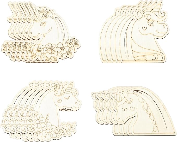 24 Pcs Unfinished Wood Unicorn Cutouts Wood Frame Embellishments