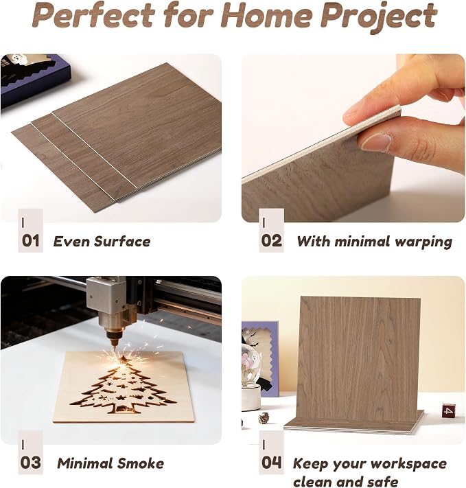 6 Pack Walnut Wood Plywood Sheets, Smooth Surface, Uniform Thickness, No Burrs