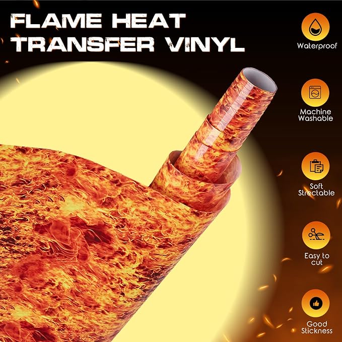 Tintnut Flame Pattern Glow in the Dark HTV Vinyl, stretch washable, suitable