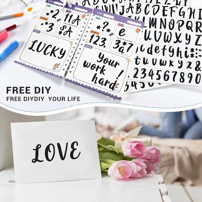 Outus 576 Pcs 8 Sheets Letters Stickers Vinyl Alphabet Number Decals Back to