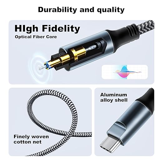 Kumiho Braided USB C to Optical Audio Cable 10Ft USB C to Toslink Optical Cable with Gold-Plated Connector for TV/Soundbar, Sony PS5,Speakers & Home Theater Systems
