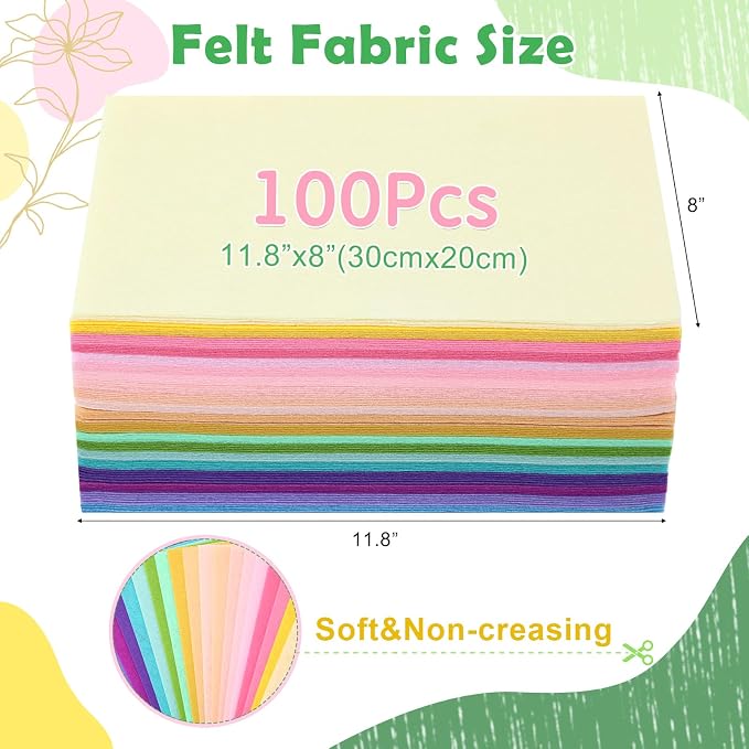 Tegeme 100 Pcs 8 x 12 Inches Felt Fabric Sheet