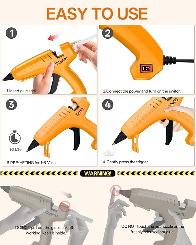 Full Size Hot Glue Gun with 10 Glue Sticks | 80W High-Power Fast Heating