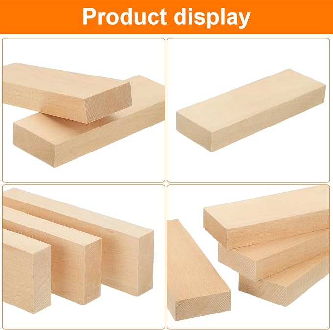 MECCANIXITY 4Pcs Basswood Carving Block, 0.8"x2"x6" Square Wooden Dowels Blocks