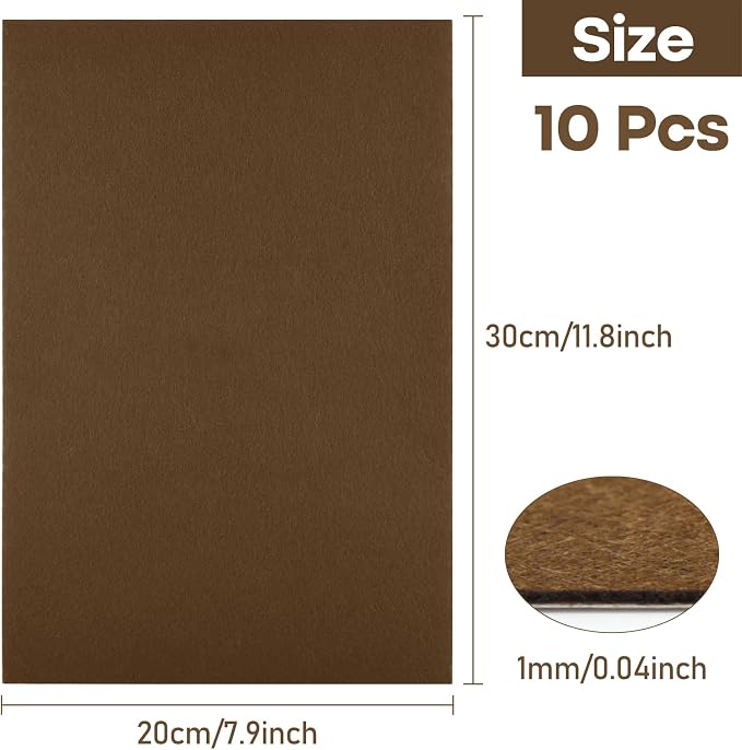 CHRORINE 10 Pcs Brown Felt Fabric Sheets Self Adhesive Felt Sheets 8 x 12