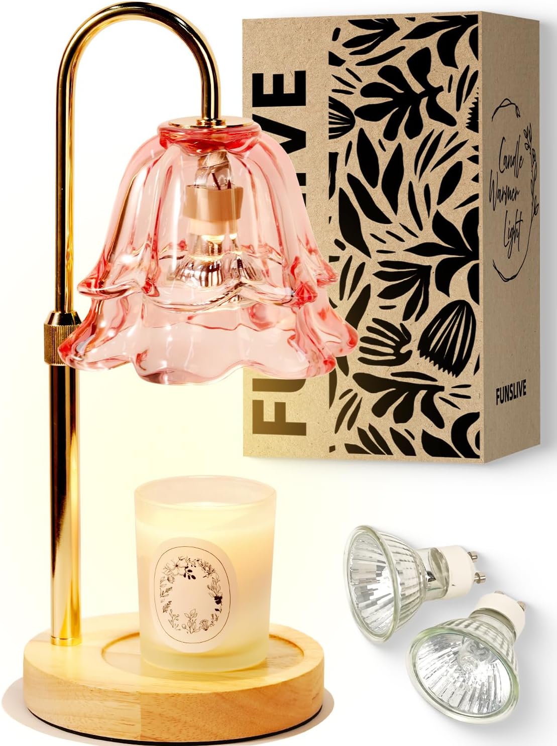 Pink Candle Warmer Lamp with Timer Dimmable, Christmas Birthday Gifts for Women Mom, Flower Candle Lamp with 2 Bulbs for Jar Candles & Scented Wax, Lamp Candle Warmer, House Warming Gift for Bedroom