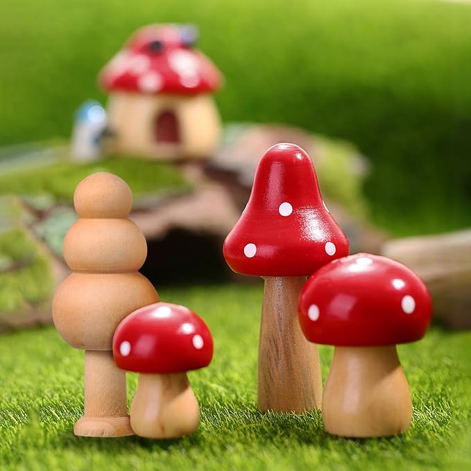 Kisangel 20pcs Mini Wood Mushrooms Wooden Trees Unpainted Little Pegs