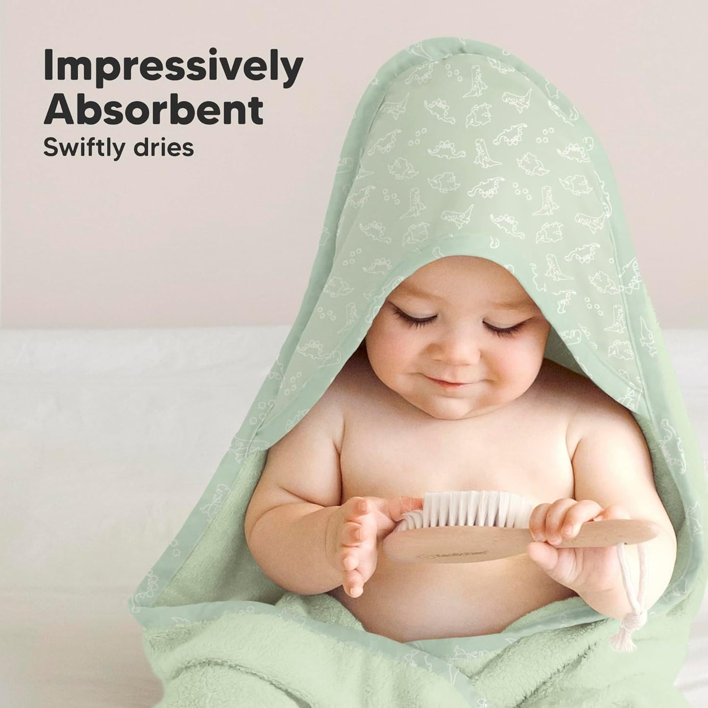 KeaBabies Hooded Baby Towel for Newborn - Viscose Derived from Bamboo Large Baby Bath Towels with Hood for Boys, Girls, Toddler, Extra Absorbent & Soft Newborn Bath Essentials (Dinos, Petite)