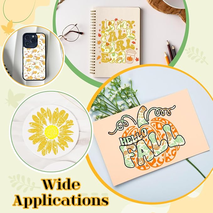 Yellow Leaves Boho Permanent Adhesive Vinyl 12 Sheets 12'' x 10'' | Green