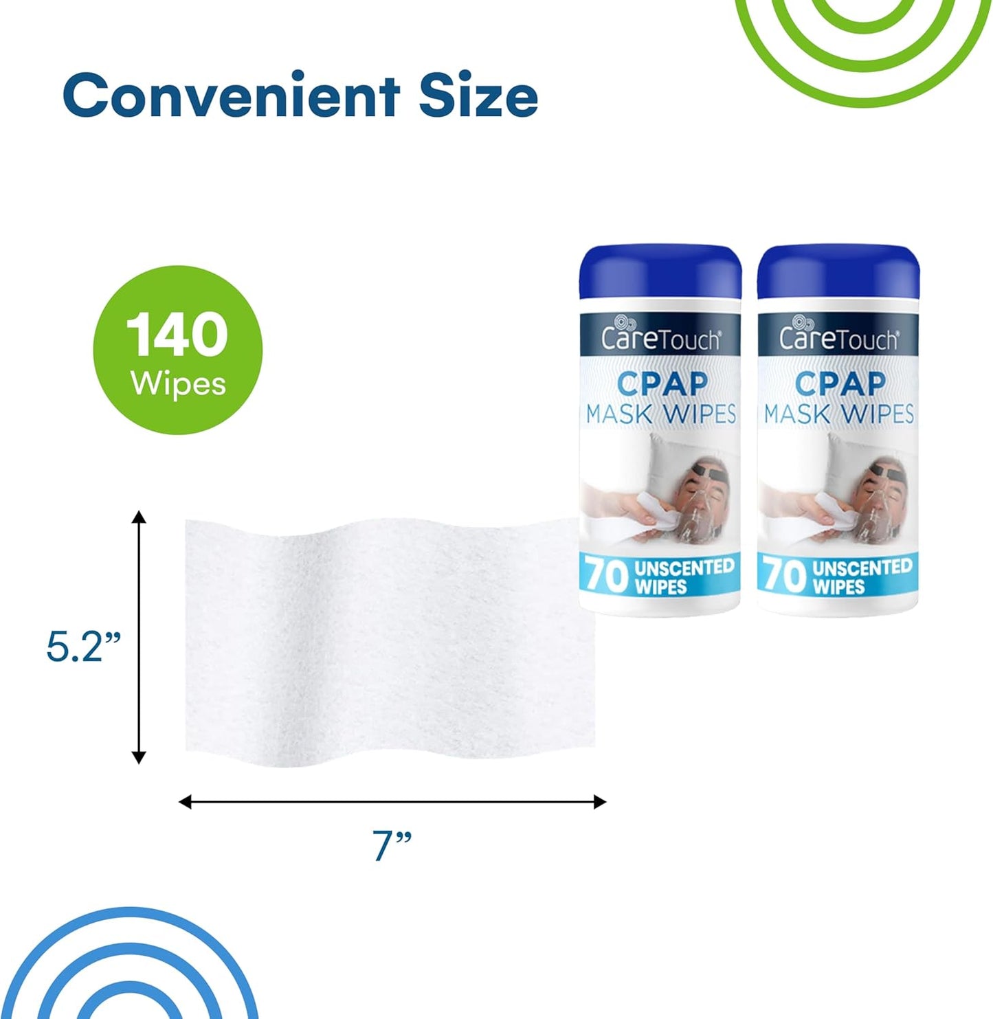 CareTouch CPAP Mask Wipes - 2 Packs of 70 Unscented Cloths for Daily Mask Care - 140 Total Soft Cleaning Sheets for CPAP Equipment - Gentle, Convenient, and Easy to Use