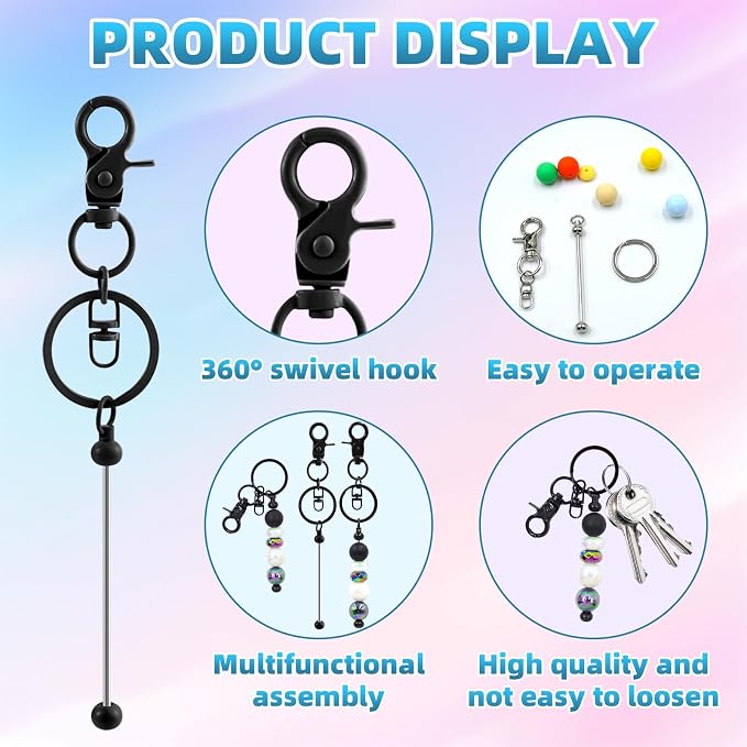 40 Pcs Beadable Keychains Bulk Kit – DIY Keychain Making Supplies