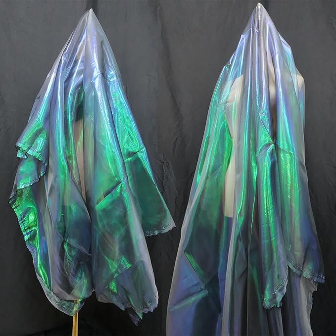 Dark Forest Green Iridescent Organza Fabric