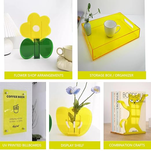 6 PCS Yellow Transparent Cast Acrylic Sheets 8" x 12" x 0.118", Plexiglass