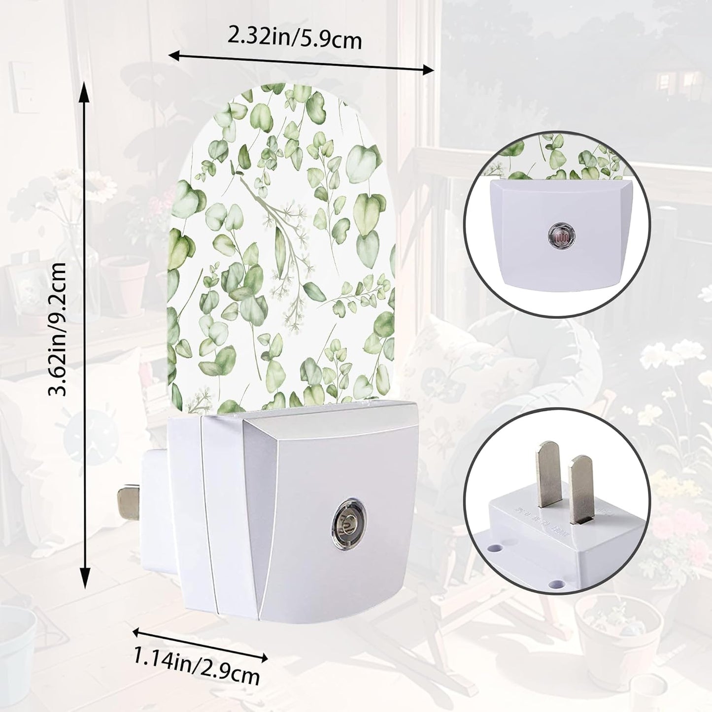 Green Eucalyptus Leaf Night Light,Night Lights Plug into Wall with Dusk to Dawn Sensor,Lamp for Bedroom Bathroom Hallway Nightlight for Women Girls