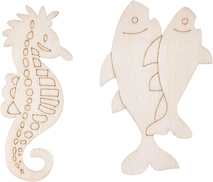 80PCS Unfinished Wood Ocean Animal Cutouts