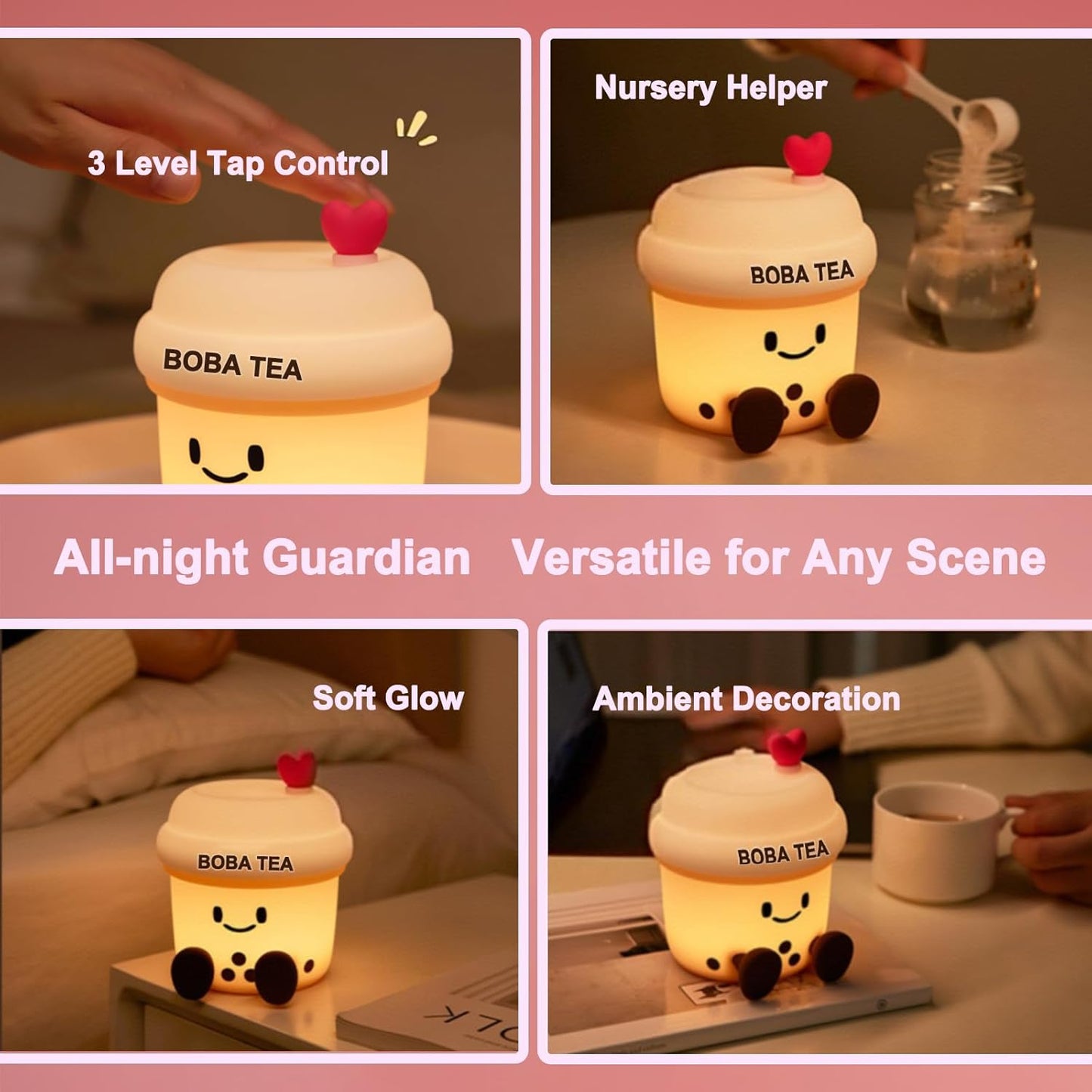 Boba Tea Night Light, Boba Gifts, Cute Silicone Bubble Tea Night Light, Kids' Bedroom Decor, Gift for Children, Teens, Adults, Perfect for Christmas & Birthdays (Boba Tea)