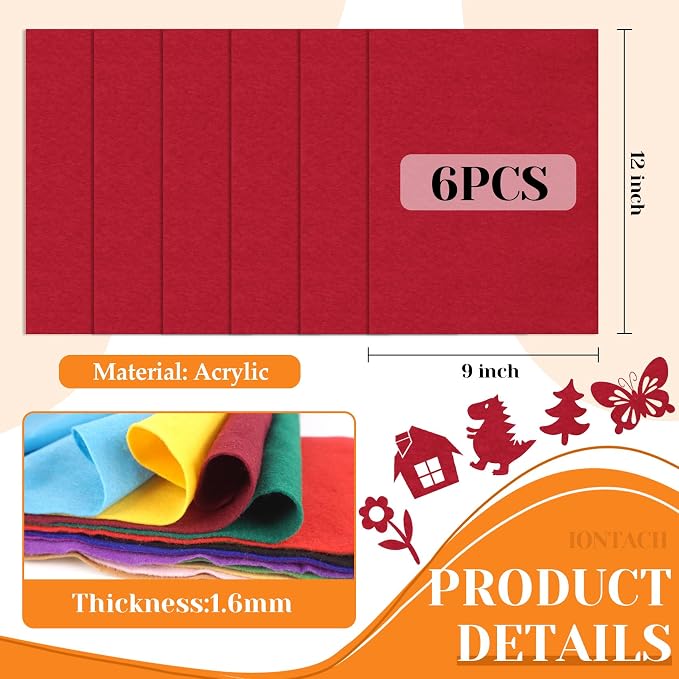 IONTACH 9" X 12" Soft Felt Sheets 1.6mm Thick | Felt Fabric