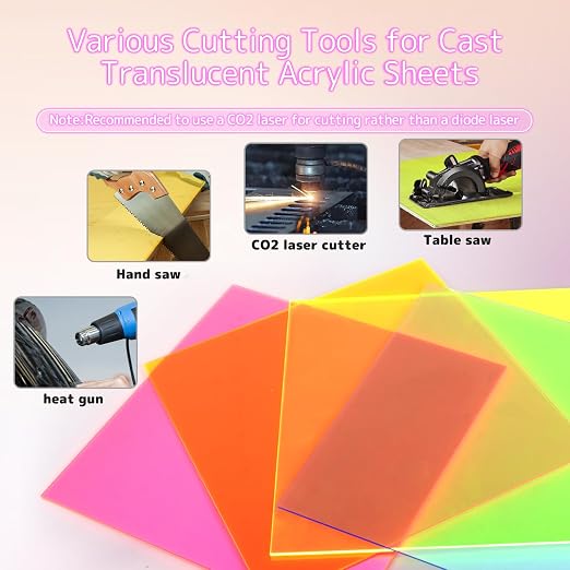 Adrattnay 4Pcs Acrylic Sheets Fluorescent Neon Colored Acrylic 12 x 12in | 1/8"