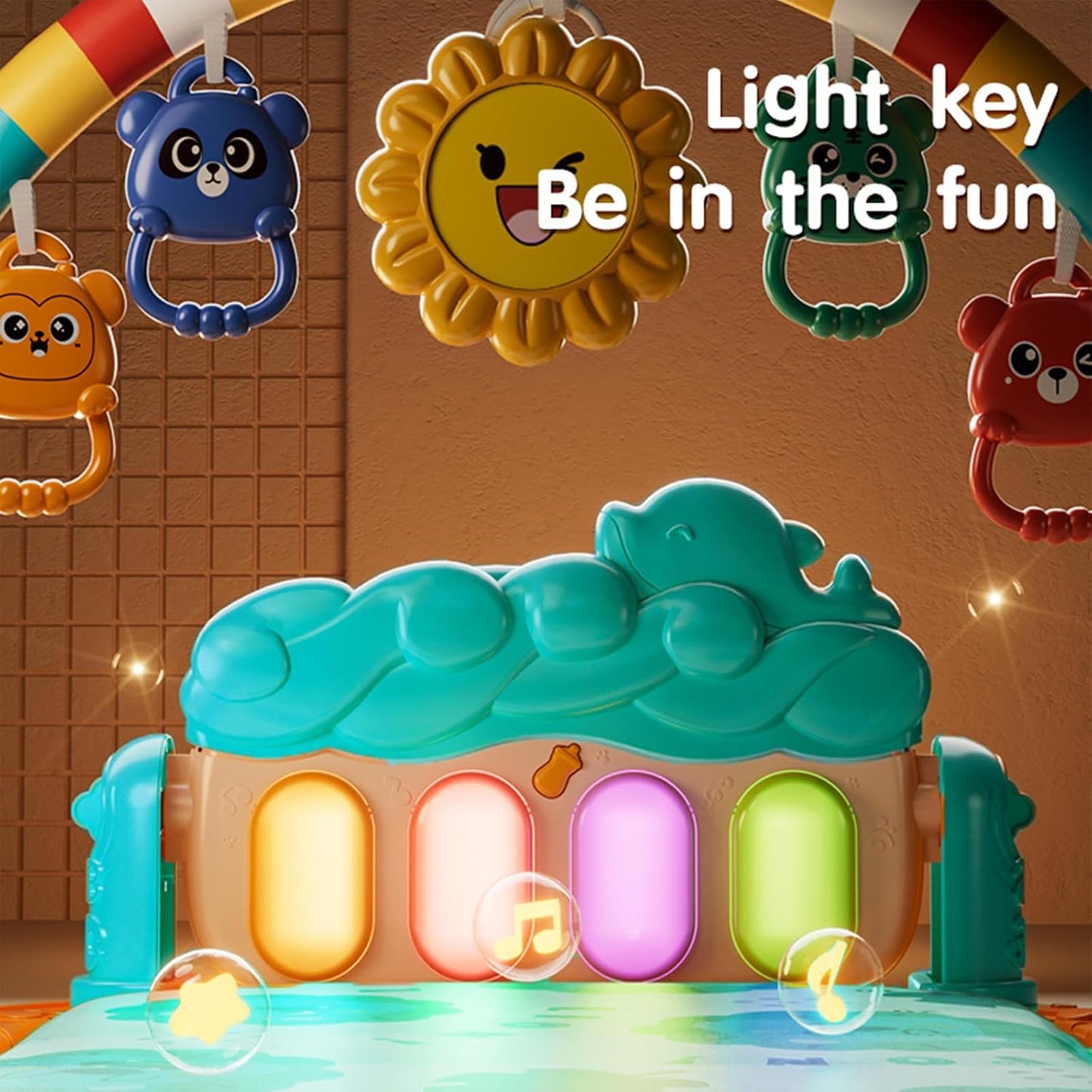 Baby Play Mat Baby Gym,Play Piano Tummy Time Baby Activity Mat, Music and Lights Boy & Girl for Newborn 0 to 3 6 9 12 Months