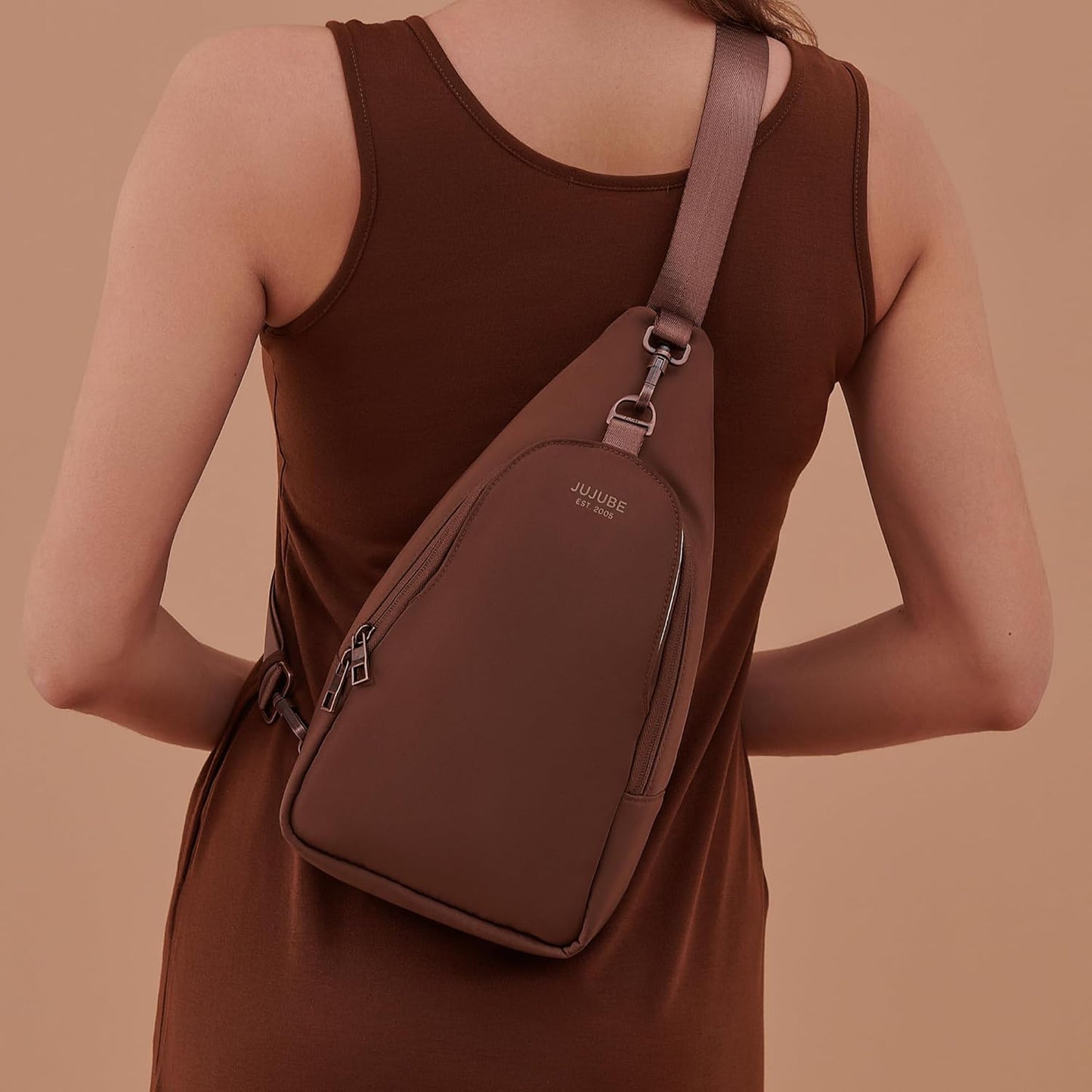 JuJuBe Crossbody Sling Bag Purse, Small Crossbody Bags for Women, Chest Daypack or Diaper Bag for Travel with Multiple Pockets, Adjustable Straps, Lightweight, Water Repellent Exterior, Espresso