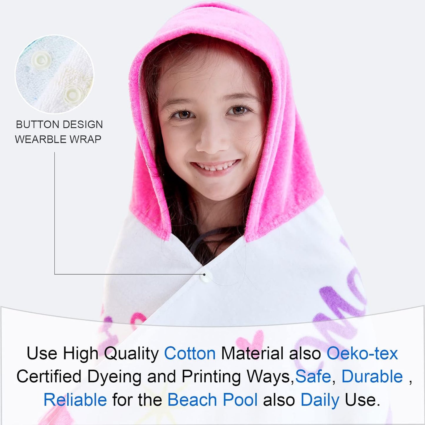 Kids Towels with Hood Age 3-10, 30''X50, Soft | Thick | 100% Cotton | Absorbent | Large Wrap| Cover Up, Perfect for Beach, Pool, Bath, Swim, White Magic Unicorn