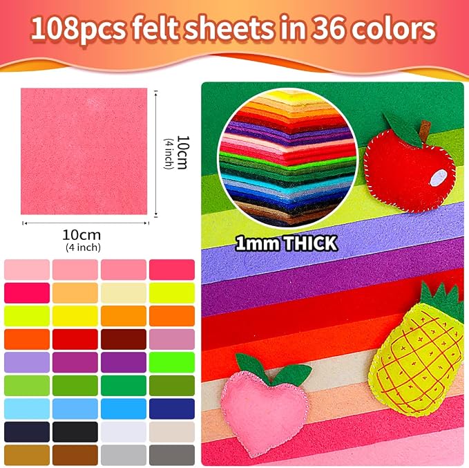 IOOLEEM Felt Sheets, 36 Colors, Pre-Cut Craft Felt Fabric Sheets