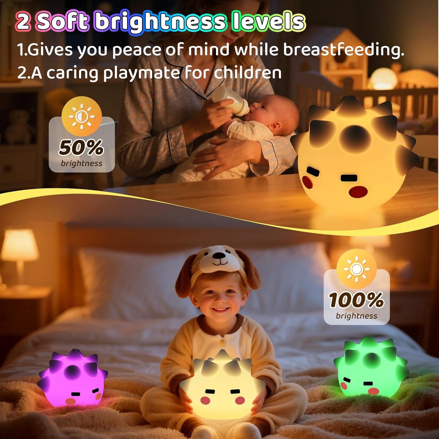 Night Light for Kids, Silicone Touch Night Light for Baby Nursery, Voice-3-Level Warm Light Adjustment Portable Nursing Room Light, Rechargeable Nightlight for Girls and Boys Bedside Gift