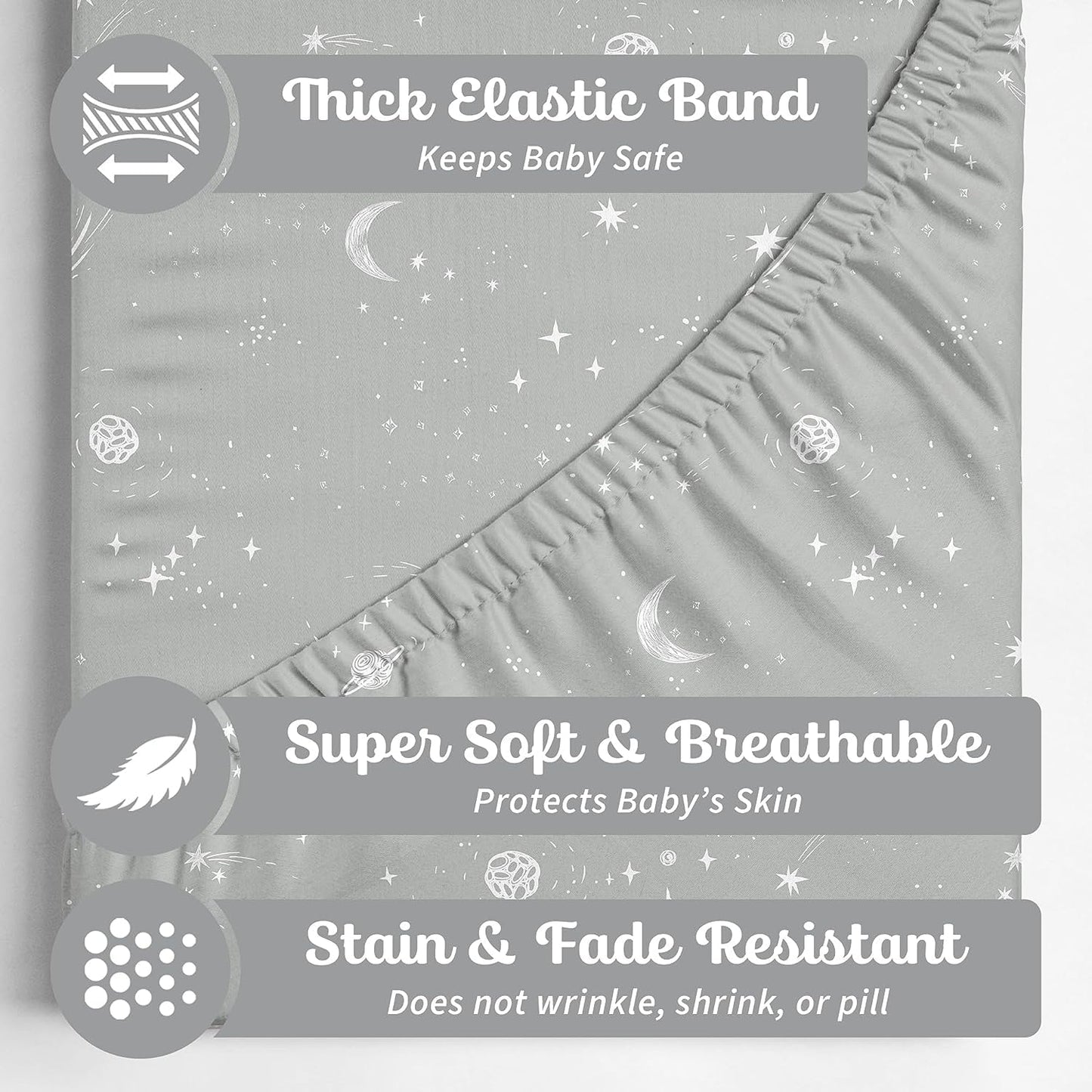 Baby Bassinet Sheets for Boy, Girl (Galaxy, Moon and Stars) 2-Pack - Fitted Bedside Bassinet Sheets - Buttery Soft Cotton Blend for Standard Mattress Pad - Compatible with Halo BassiNest