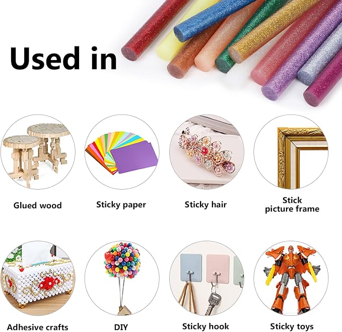 Colored Hot Glue Sticks Mini, 3.93 x 0.27 in Glitter Glue Stick, EVA Adhesive